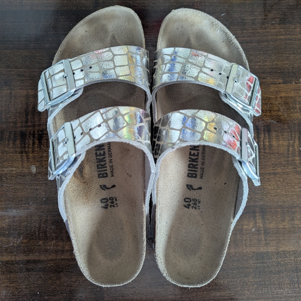 Birkenstock Silver Gator Gleam Arizona Sandal